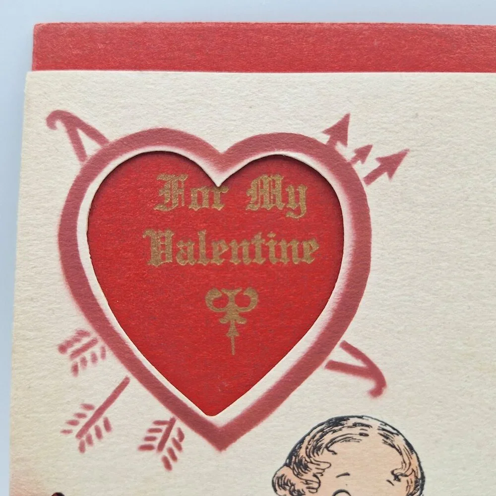 Vintage Valentine Card Cupid Heart Cutout‎ For My Love Poem Red Handmade Layered